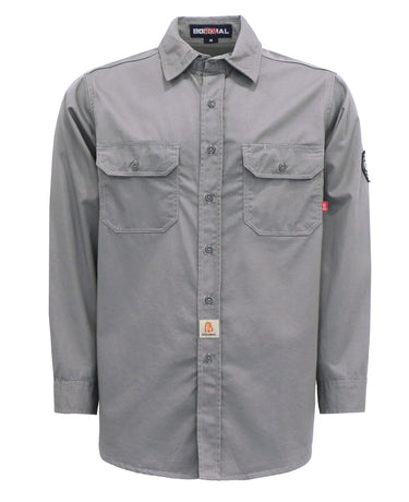 BOCOMAL FR 6.25oz Lightweight Summer Welding Shirt - Flame Resistant, Relaxed Fit, Cotton, Long Sleeve, Button Down Collar, Light Gray